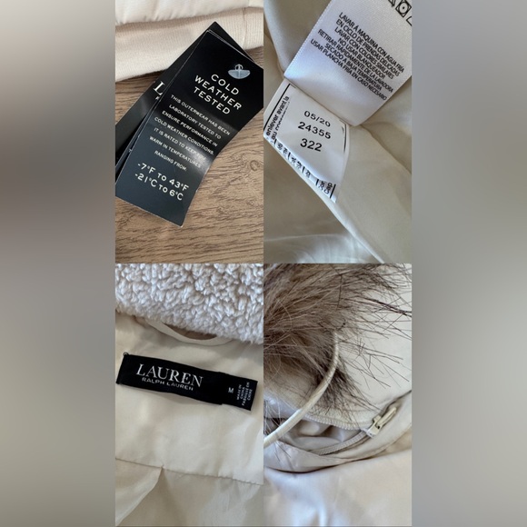 New Ralph Lauren RLL Faux-Fur-Trim Hooded Puffer Women’s Cream Coat Size M NWT - Picture 15 of 16